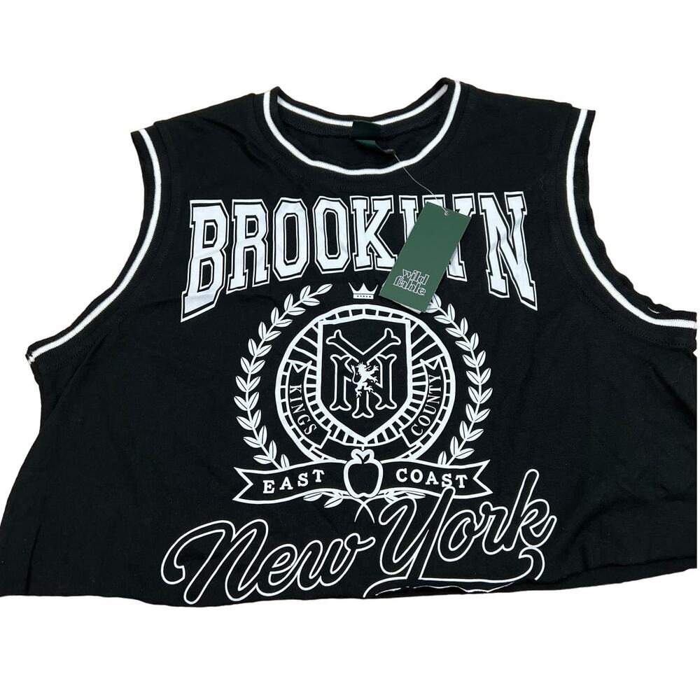 Wild Fable Women's Black Brooklyn Graphic Cropped Muscle Tank Top - Small - NWT